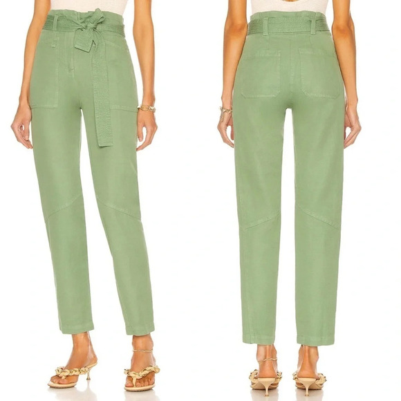 NWOT A.L.C. Cobin Paperbag Waist High Rise Belted Pants Fern Green Twill Women 8 - Picture 1 of 12